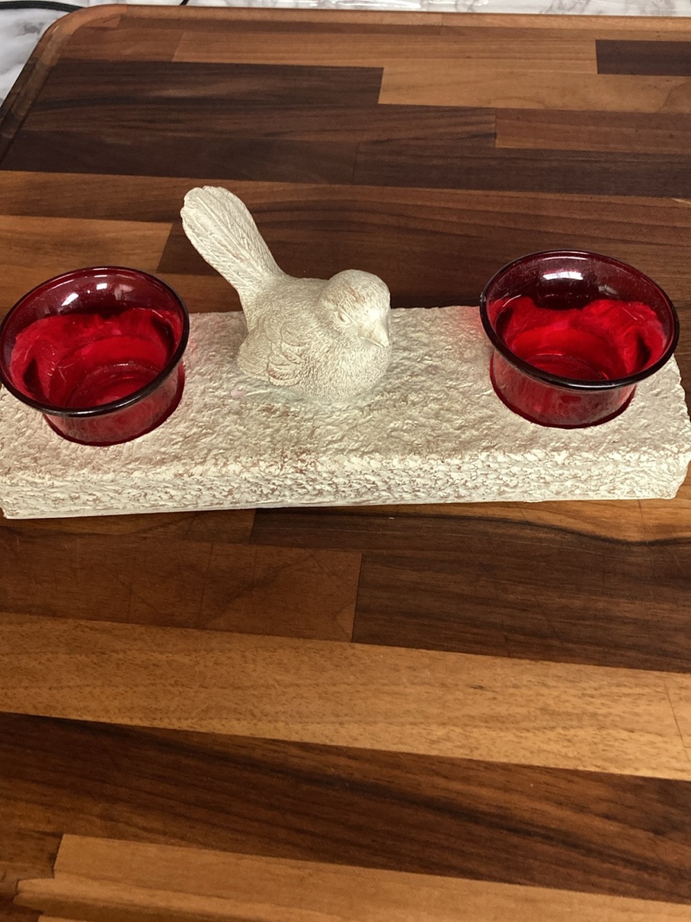 Decorative Bird Tealight Holder with Red Glass Cups